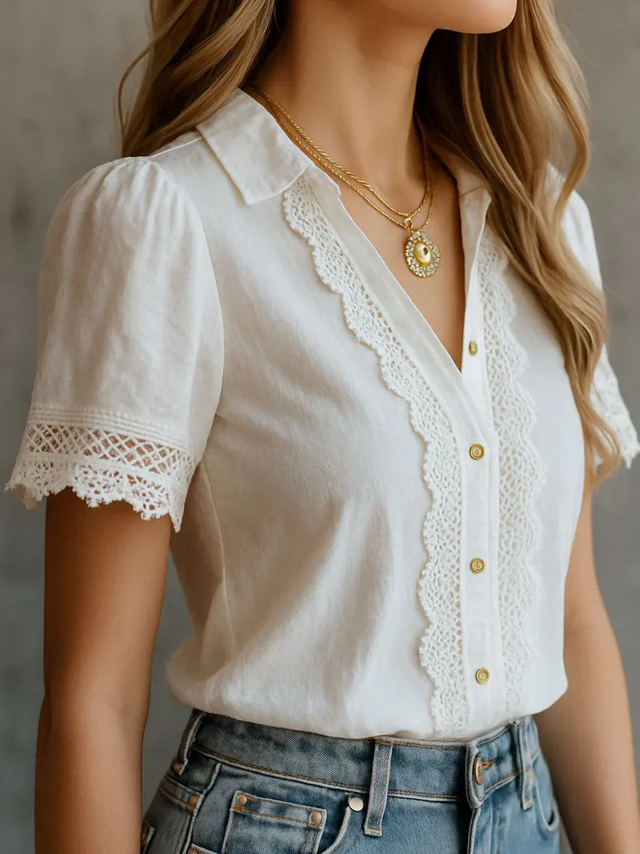 Linen Shirt Breathable - Elegant Women's Shirts Casual Solid Color