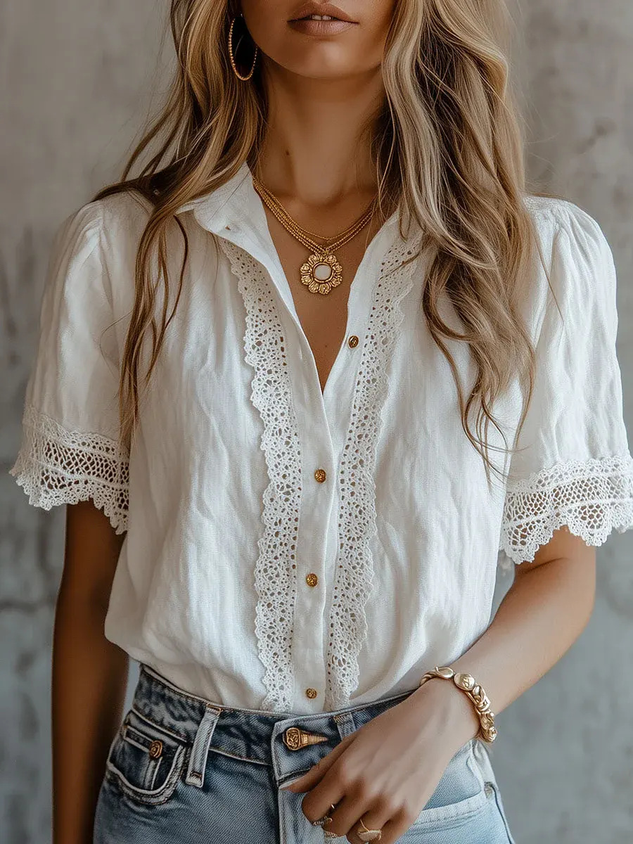 Elegant Women's Shirts Casual  - Linen Shirt Breathable 评论和价格