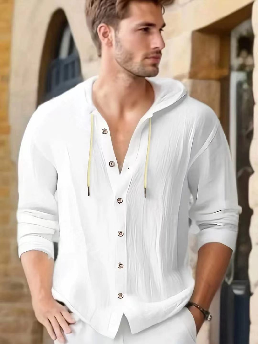 Loose Men's Solid Color Breath - Linen Shirt Breathable 评论和价格