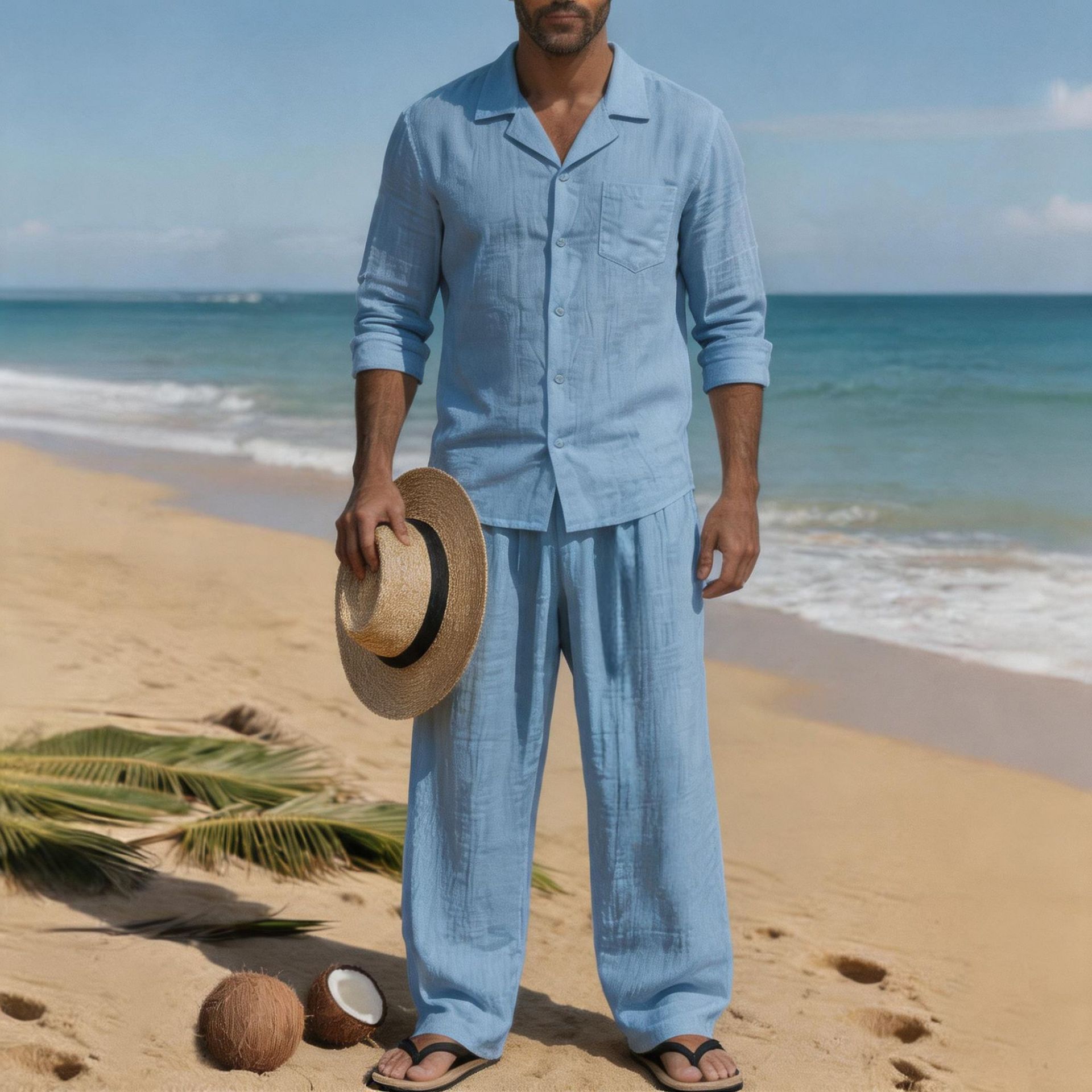 Linen Men's Casual Loose Breat - Linen Shirt Breathable 评论和价格